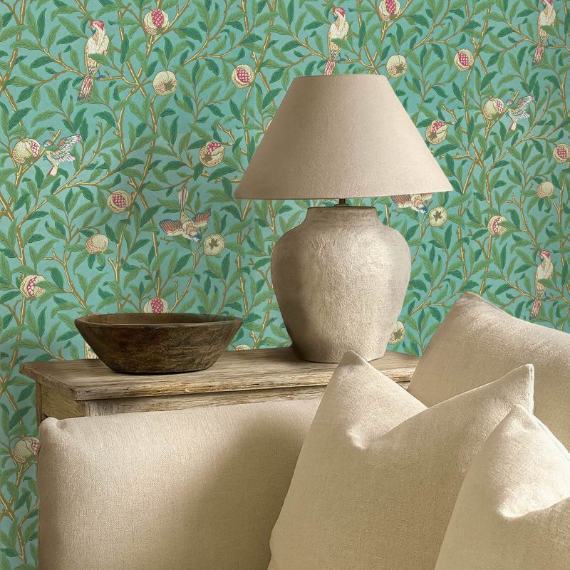 Bird & Pomegranate Wallpaper Turquoise/Coral