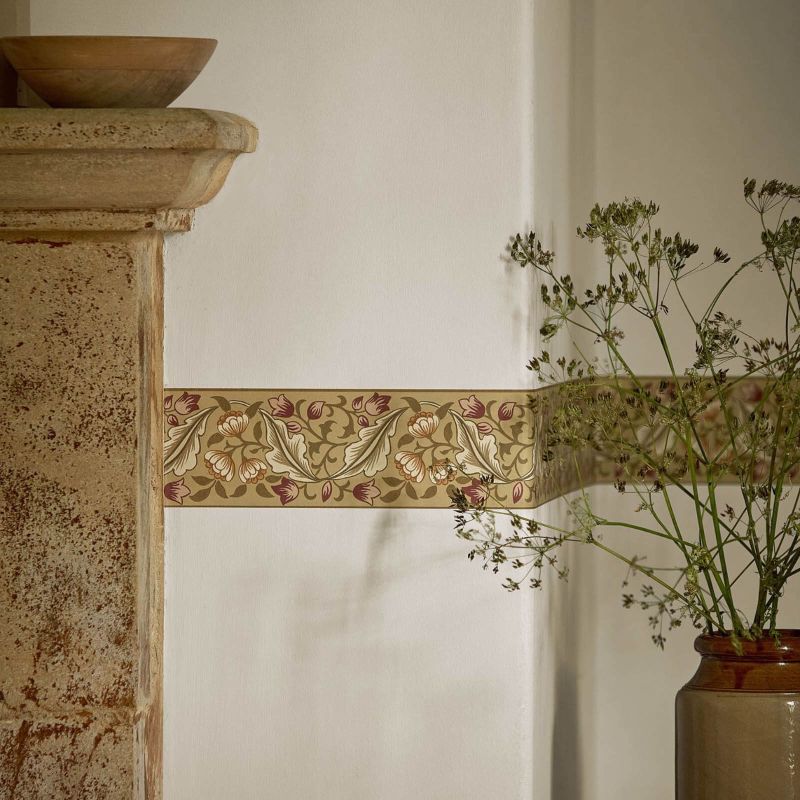 Bluebell & Peony Border Wallpaper Gold/Madder