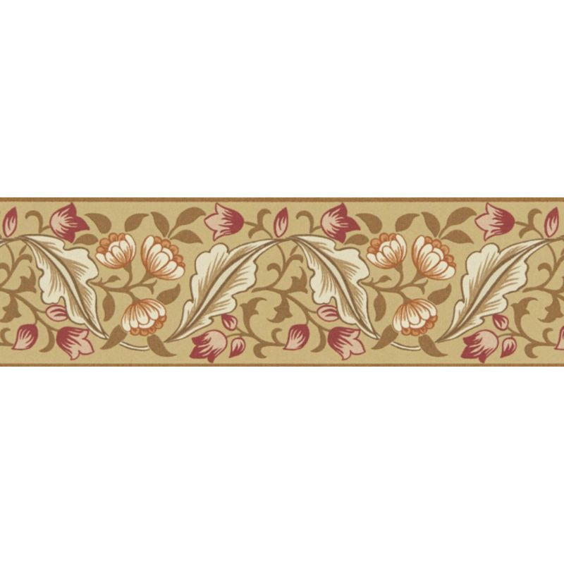 Bluebell & Peony Border Wallpaper Gold/Madder