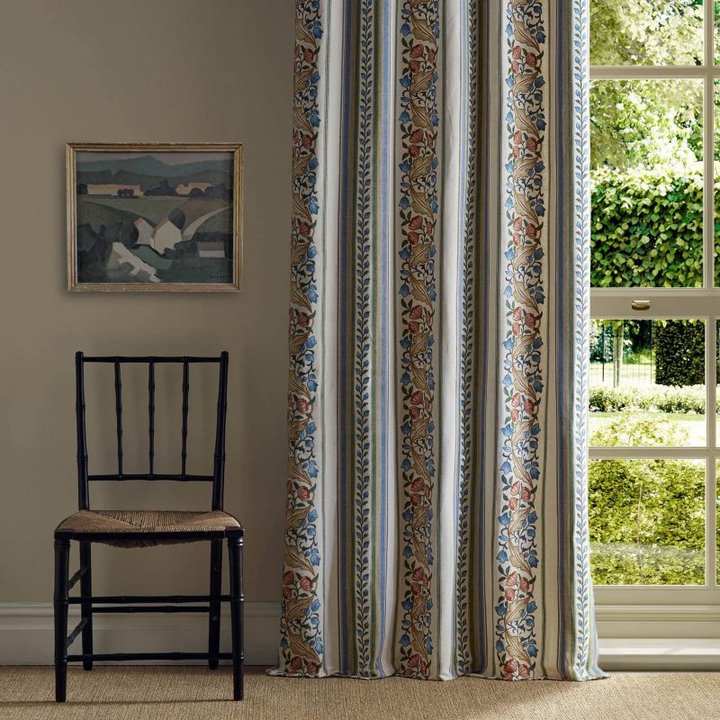 Bluebell & Peony Embroidery Fabric Rose/Woad