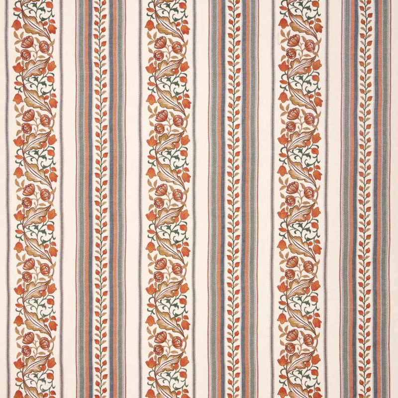 Bluebell & Peony Embroidery Fabric Russet/Forest