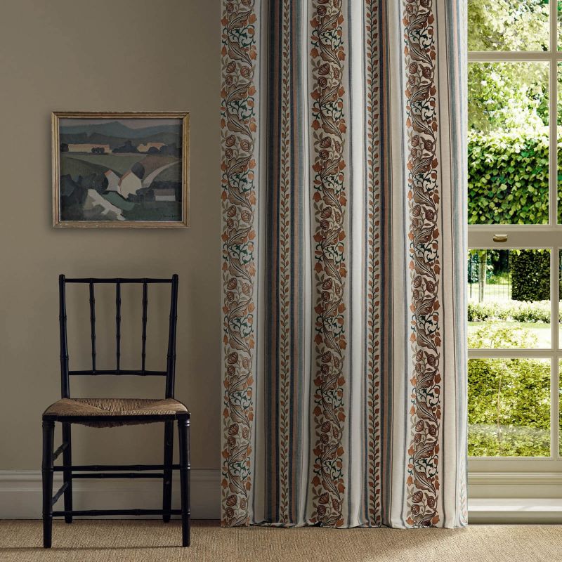 Bluebell & Peony Embroidery Fabric Russet/Forest