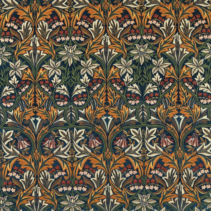 Bluebell Embroidery Fabric Indigo/Russet