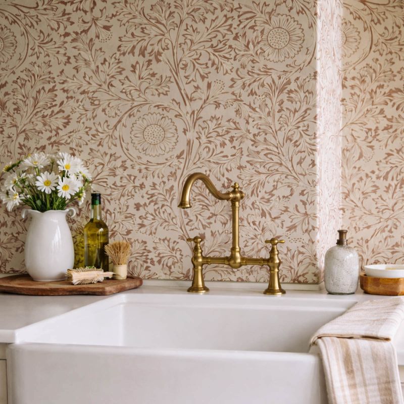 Chamomile Wallpaper Flax/Madder