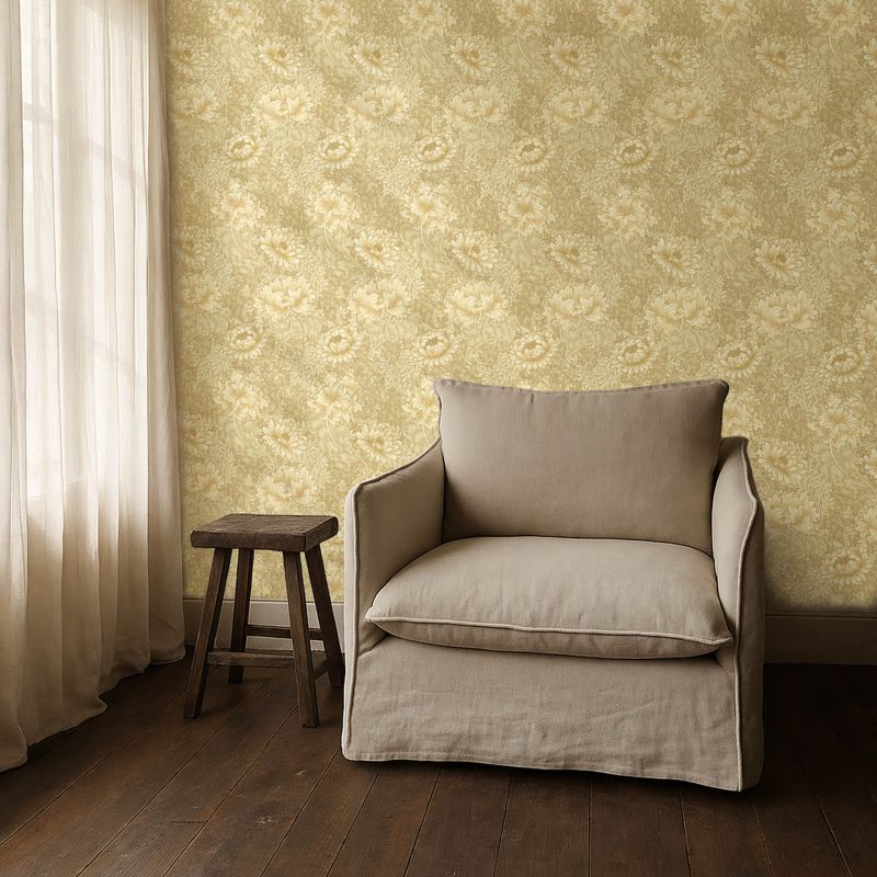 Chrysanthemum Wallpaper Ivory/Canvas