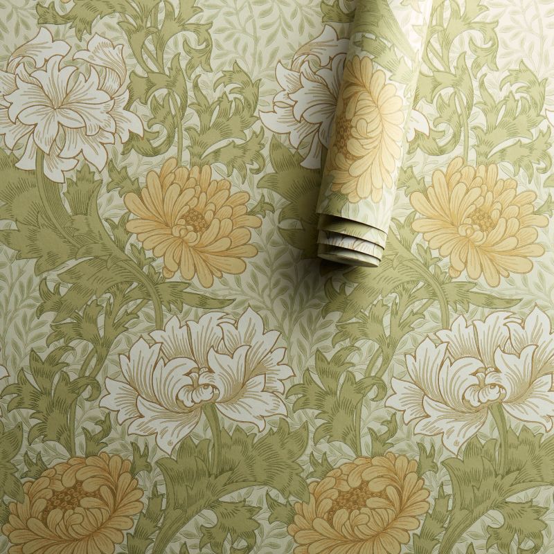 Chrysanthemum Wallpaper Pale Olive