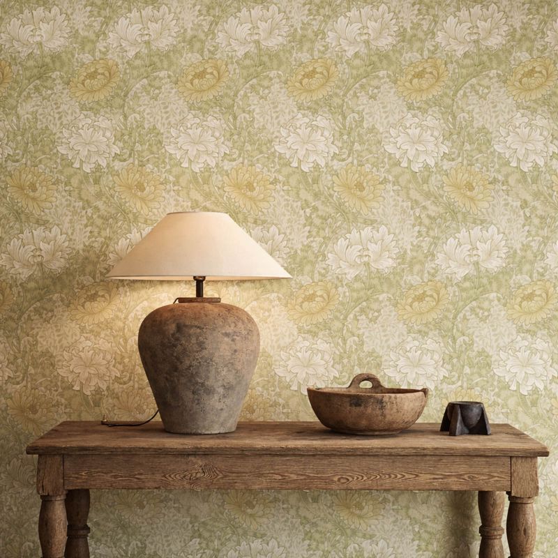 Chrysanthemum Wallpaper Pale Olive
