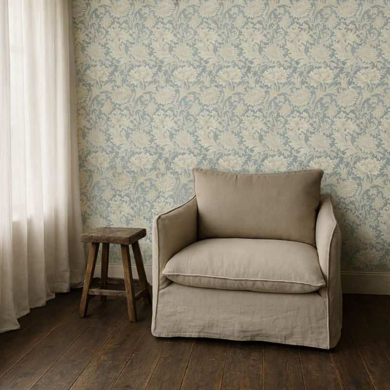 Chrysanthemum Toile Wallpaper China Blue/Cream