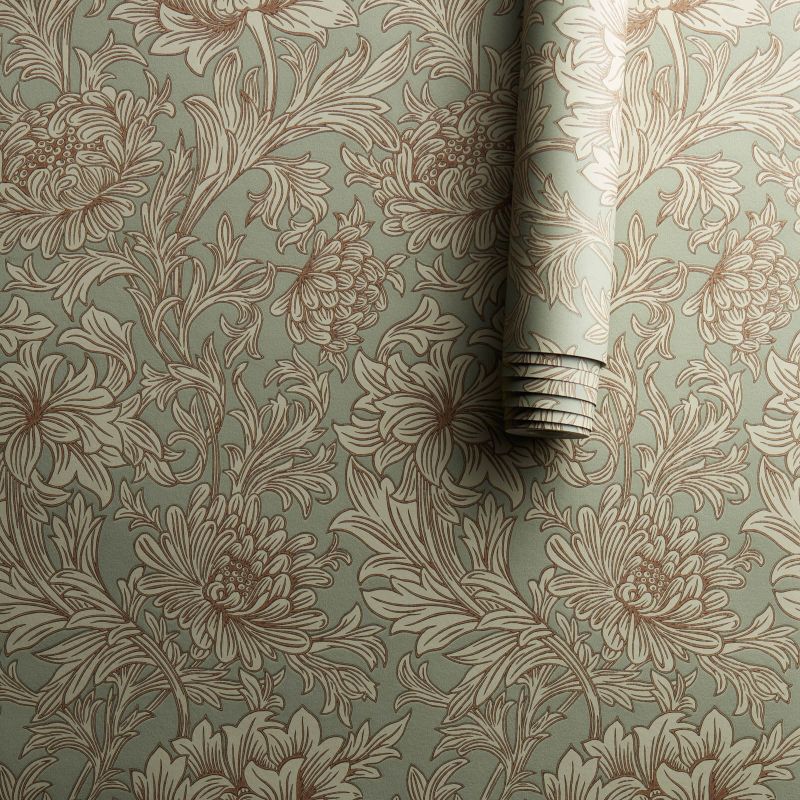 Chrysanthemum Toile Wallpaper Eggshell/Gold