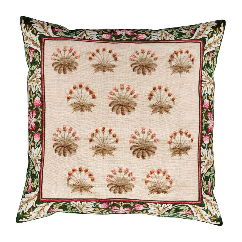 Daisy Tile Cushion, Olive and Ivory Olive and Ivory