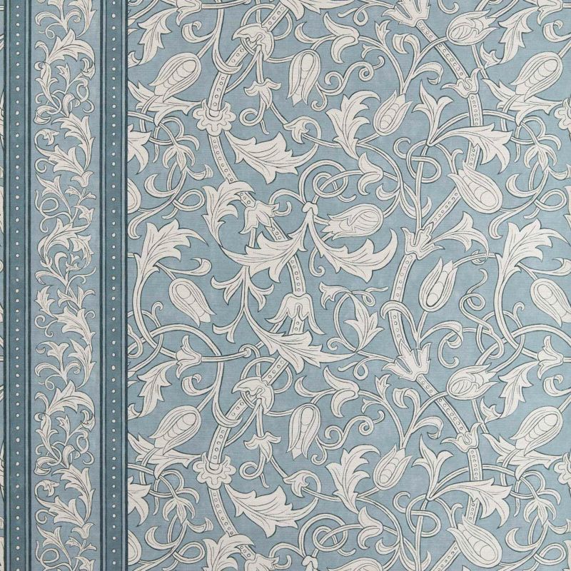 Etched Scrolling Tulip Wallpaper Faded Indigo