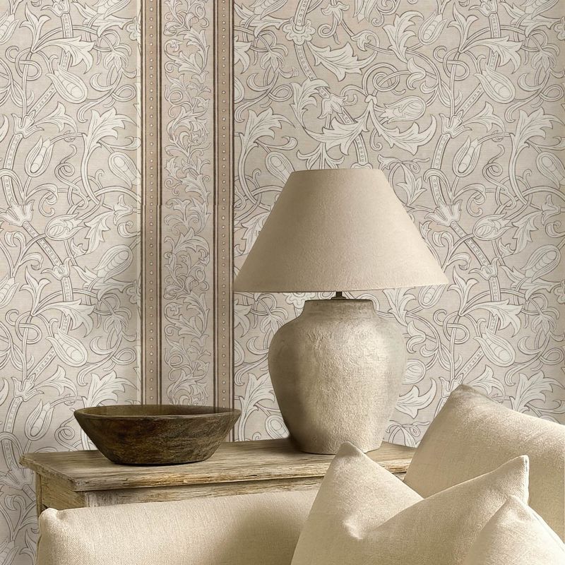 Etched Scrolling Tulip Wallpaper Parchment