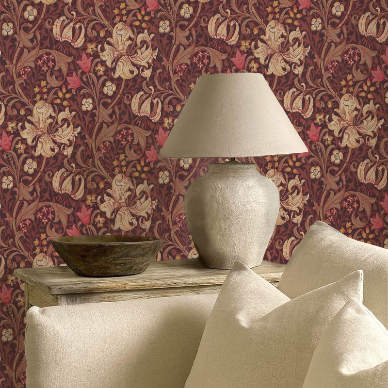 Golden Lily Wallpaper Fig/Burnt Orange