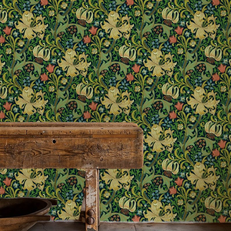 Golden Lily Wallpaper Indigo