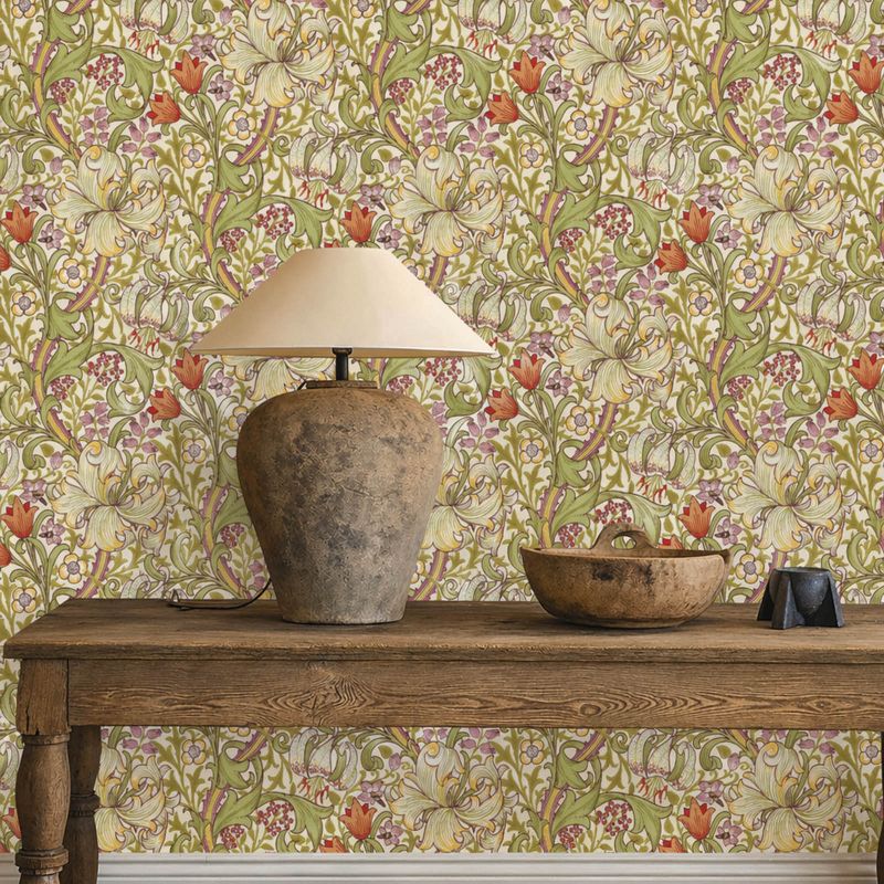 Golden Lily Wallpaper Olive/Russet