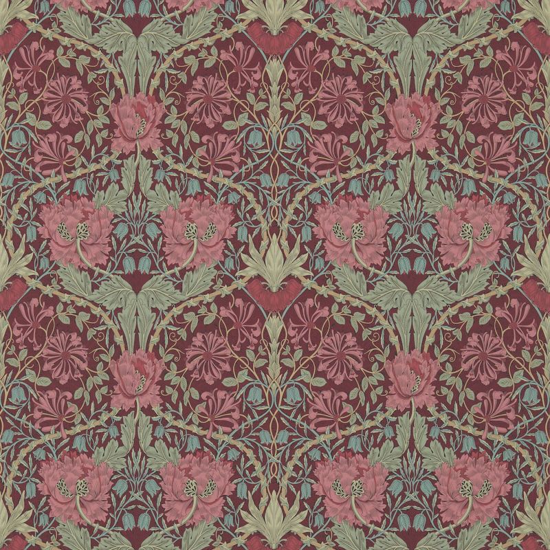 Honeysuckle & Tulip Wallpaper Burgundy/Sage