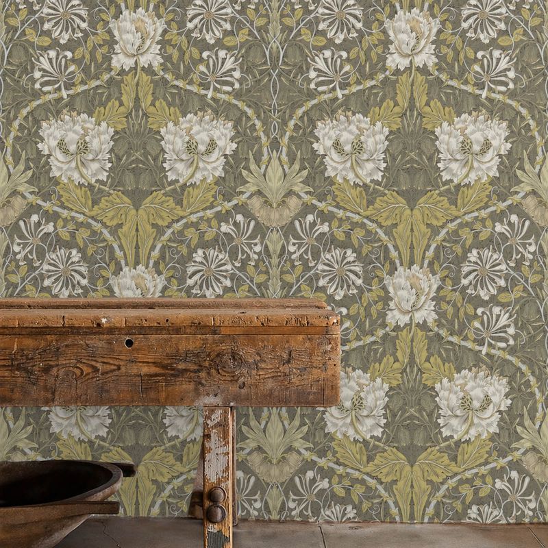 Honeysuckle & Tulip Wallpaper Charcoal/Gold