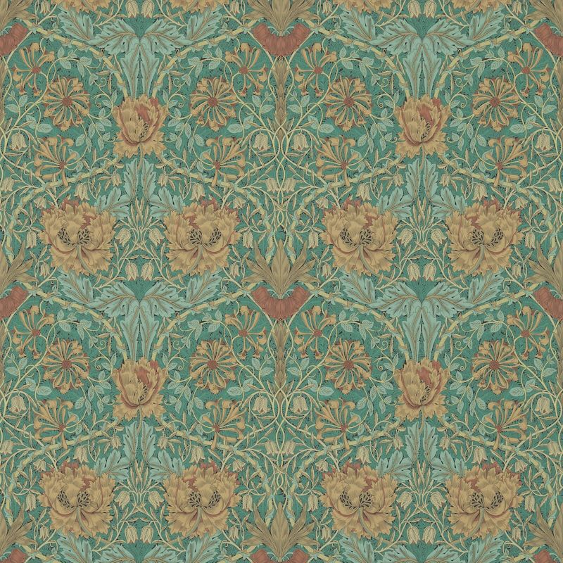 Honeysuckle & Tulip Wallpaper Emerald/Russet