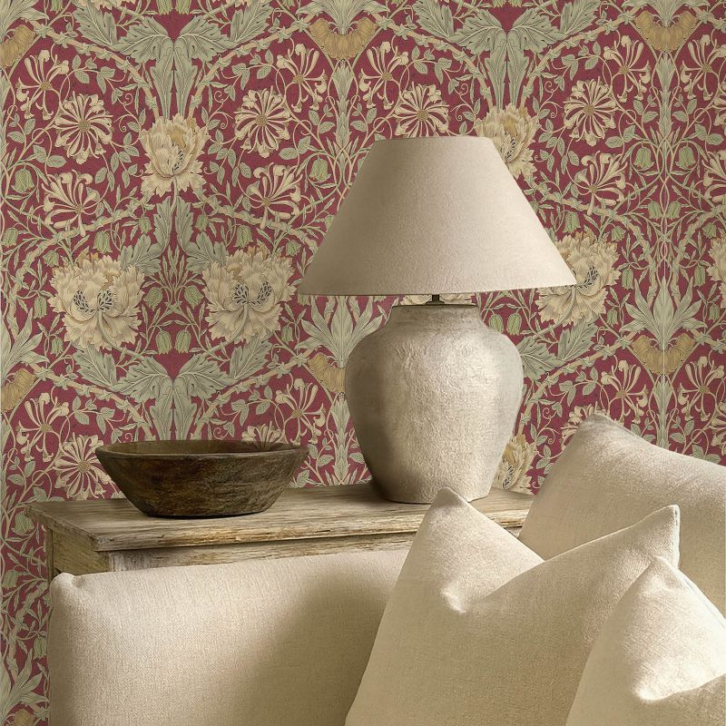 Honeysuckle & Tulip Wallpaper Red/Gold