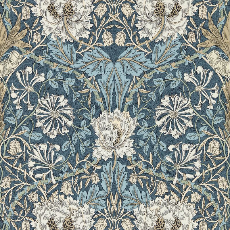 Honeysuckle & Tulip Wallpaper Woad/Thyme