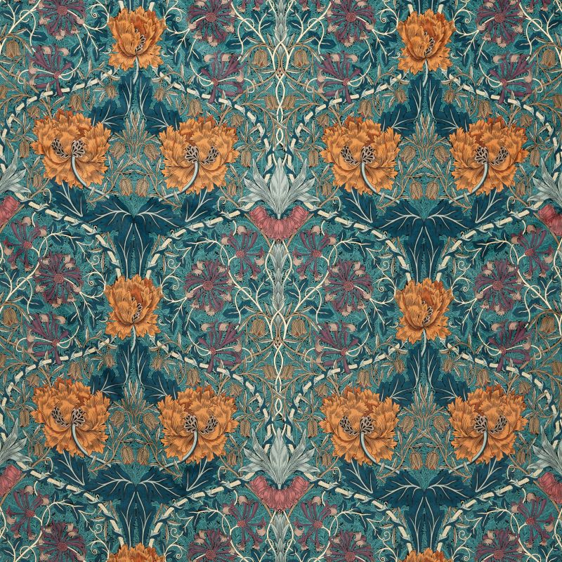Honeysuckle And Tulip Velvet Fabric Woad/Mulberry
