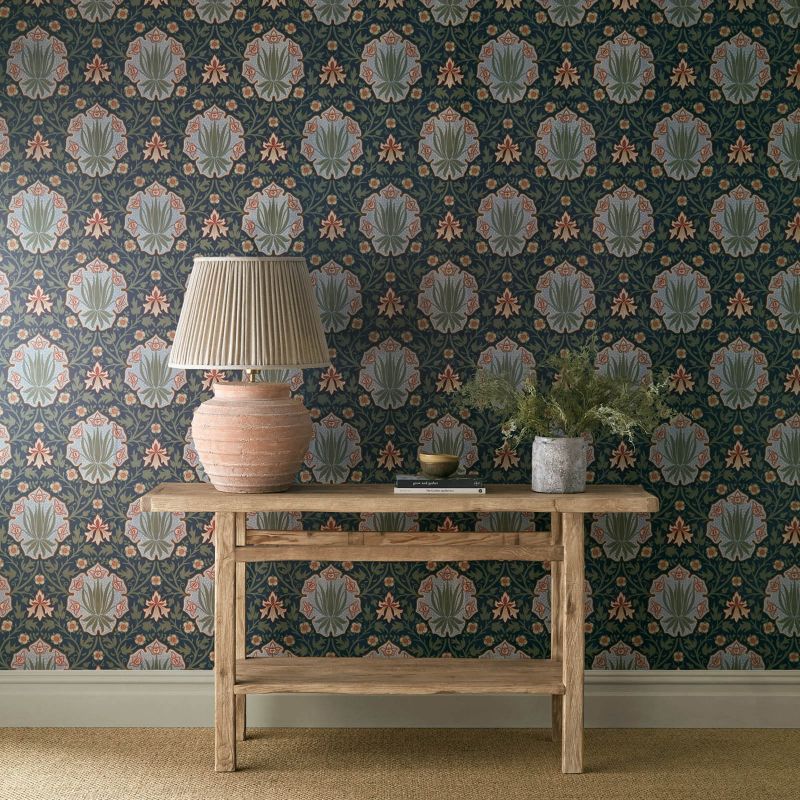 Iris & Rose Wallpaper Indigo/Thyme