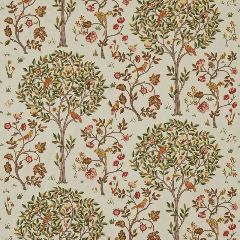 Kelmscott Tree Embroidery Fabric Russet/Artichoke