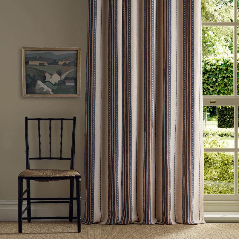 Lechlade Stripe Fabric Woad/Linen