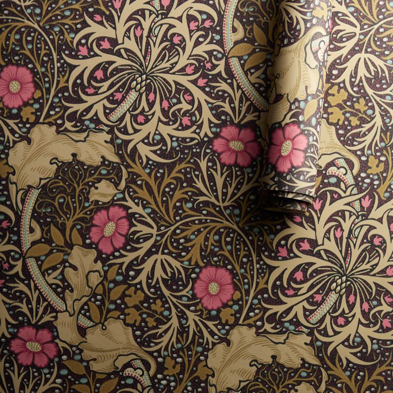 Seaweed Wallpaper Ebony/Poppy