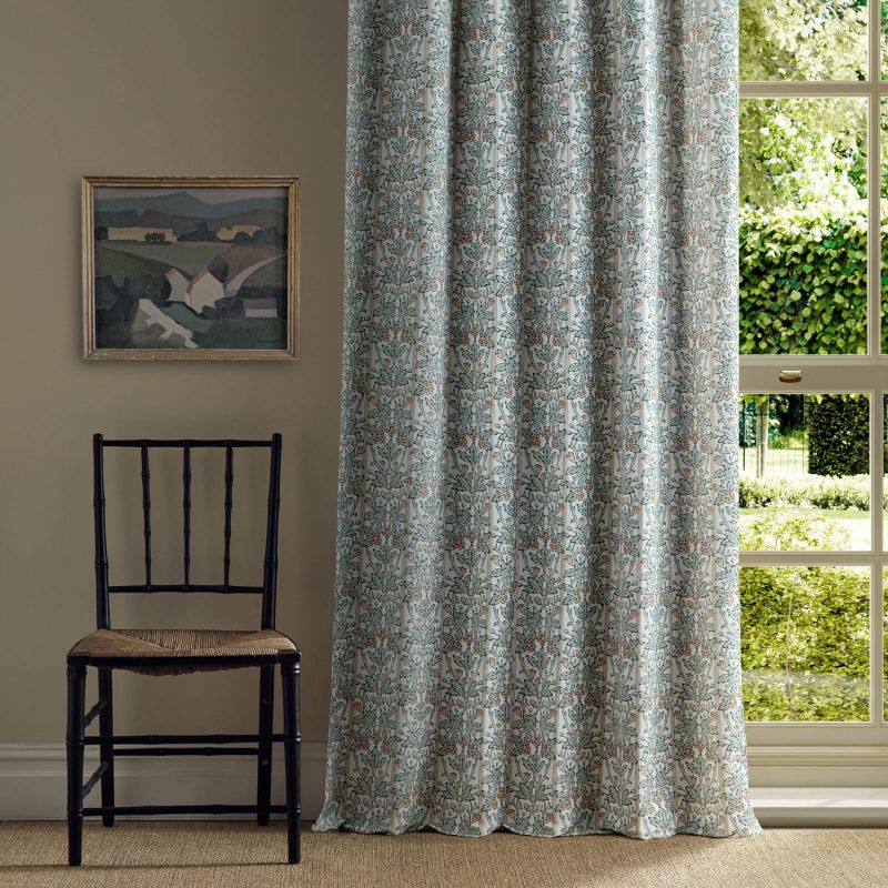 Oak & Blossom Fabric Umber/Mineral Blue