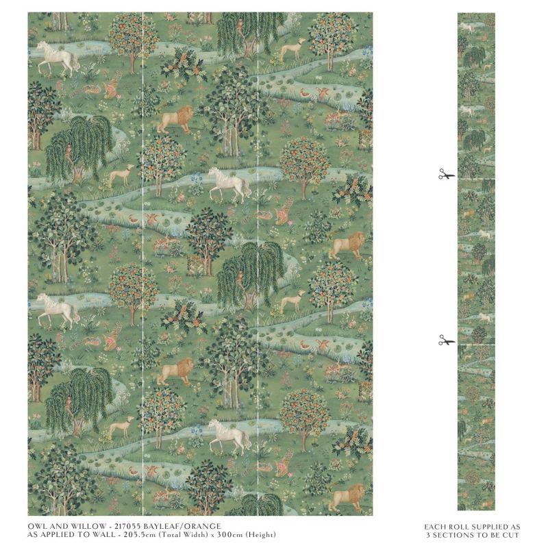 Owl & Willow Wallpaper Bayleaf/Orange