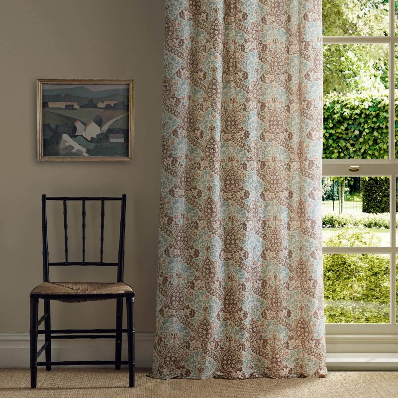 Persian Tulip Fabric Umber/Mineral Blue