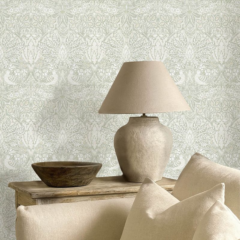 Pure Dove & Rose Wallpaper Grey Blue