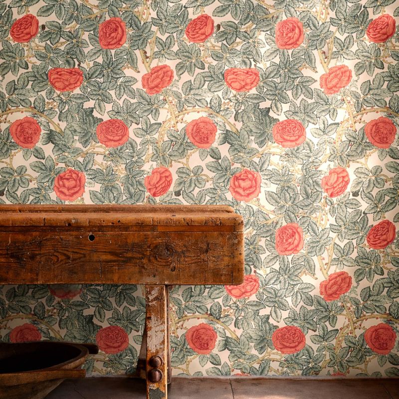 Rambling Rose Wallpaper Emery Blue/Spring Thicket