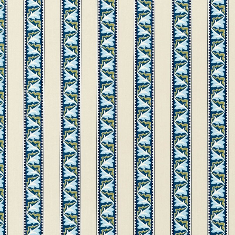 Red Car Stripe Fabric Indigo/Linen