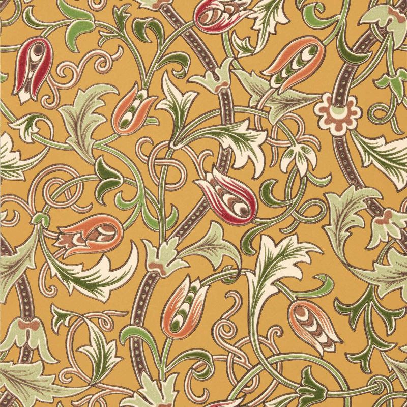 Scrolling Tulip Wallpaper Gold