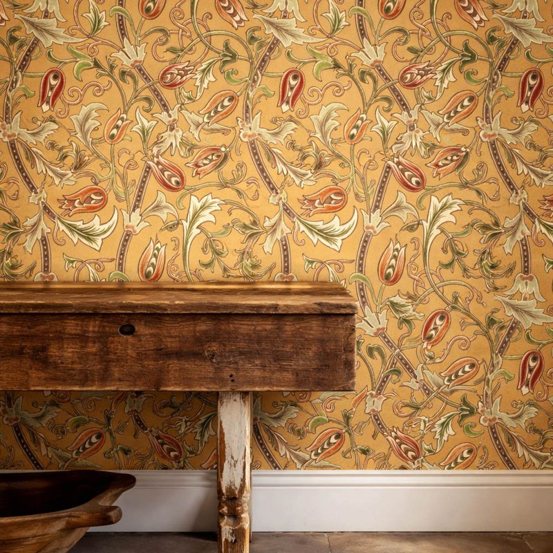 Scrolling Tulip Wallpaper Gold