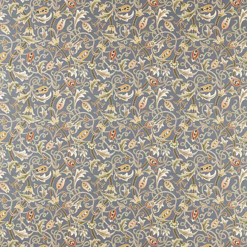 Scrolling Tulip Fabric Slate/Apricot