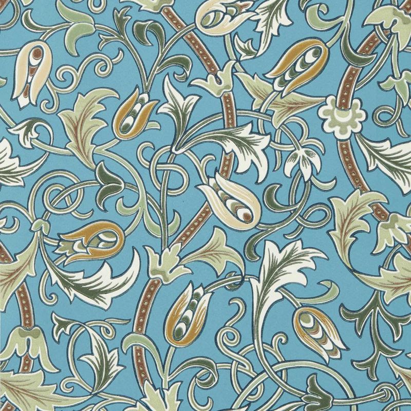Scrolling Tulip Wallpaper Woad/Thyme