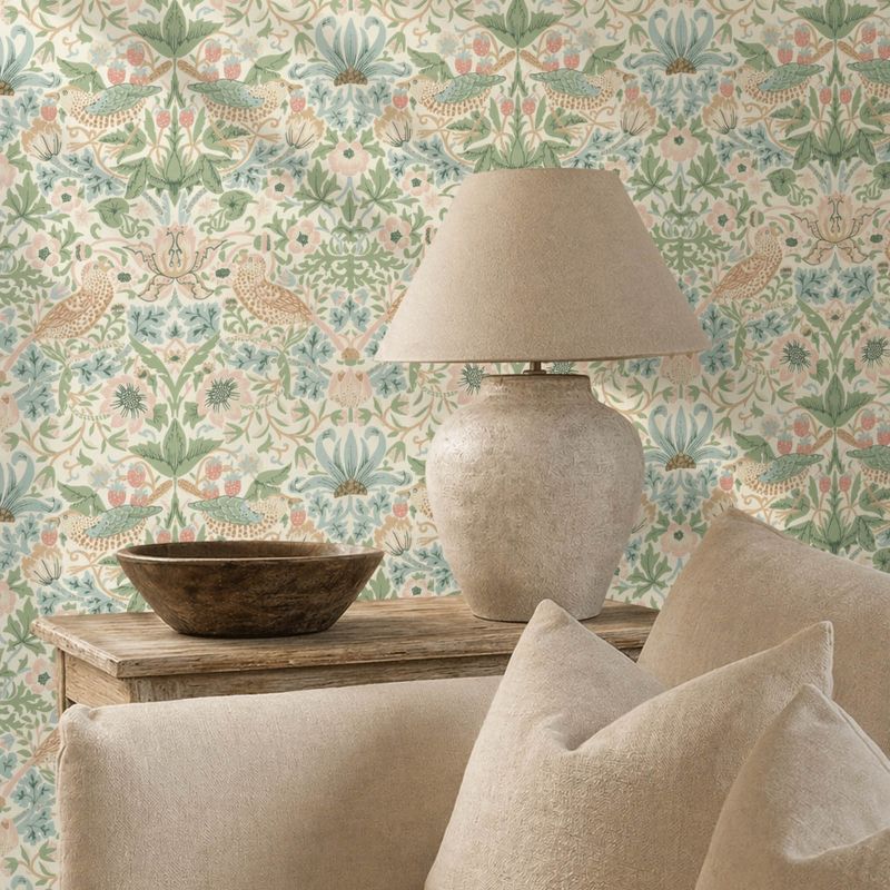 Simply Strawberry Thief Wallpaper Cochineal Pink