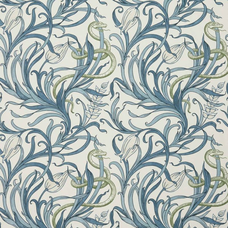 Snake & Tulip Wallpaper Toile Blue