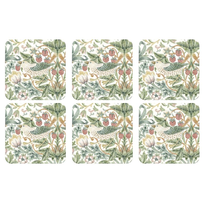 Strawberry Thief Coasters Set of 6, Green Green