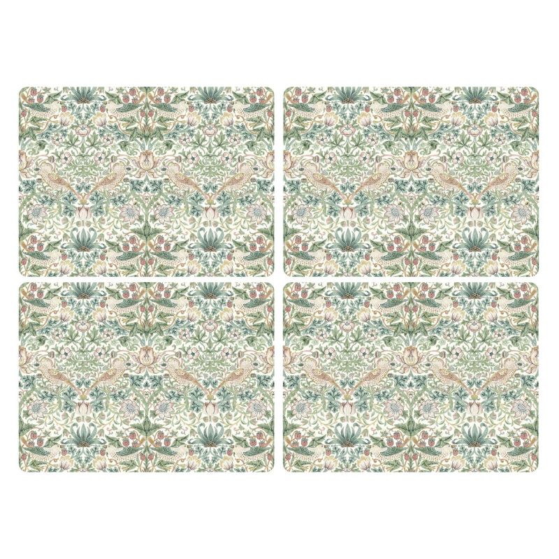 Strawberry Thief Large Placemats Set of 4, Green Green