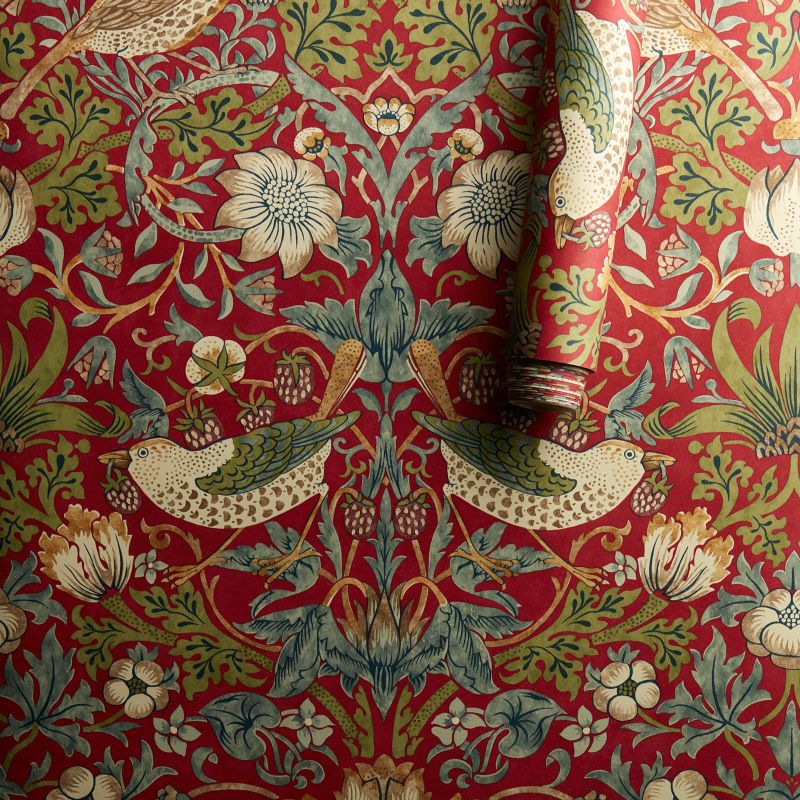 Strawberry Thief Wallpaper Crimson/Slate
