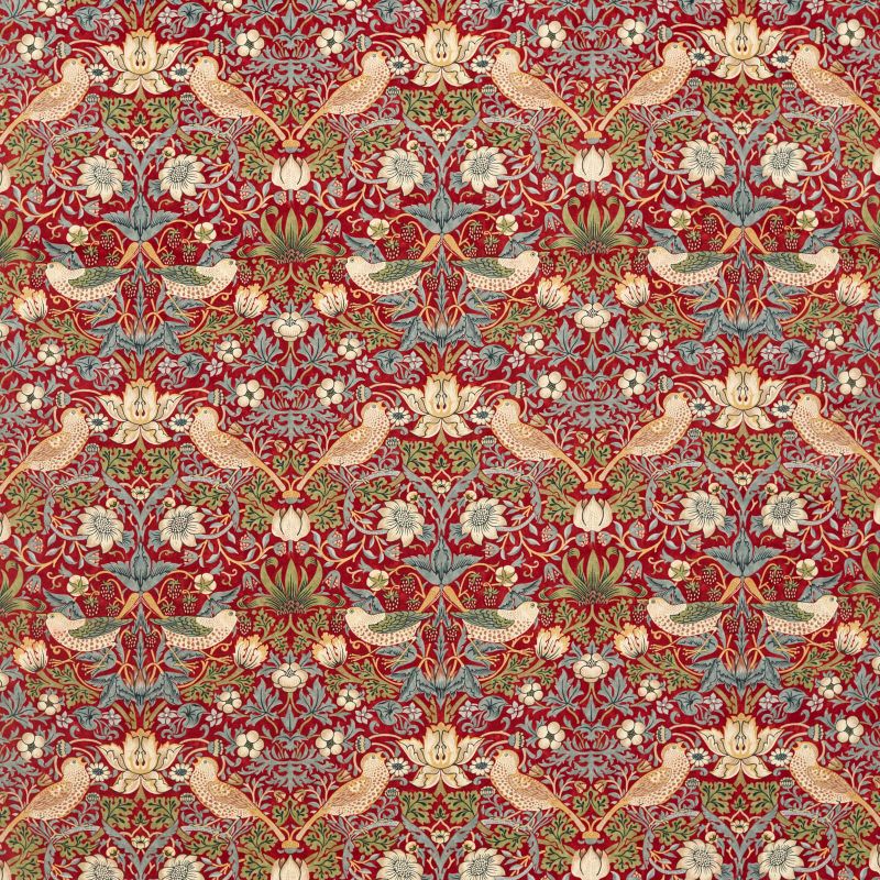 Strawberry Thief Velvet Fabric Crimson/Slate