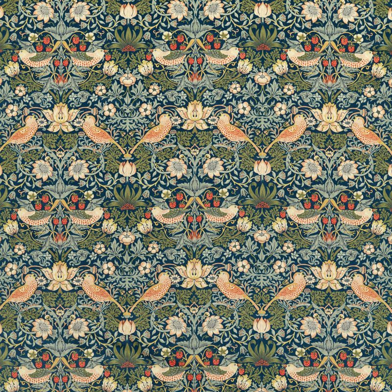 Strawberry Thief Velvet Fabric Indigo/Thyme
