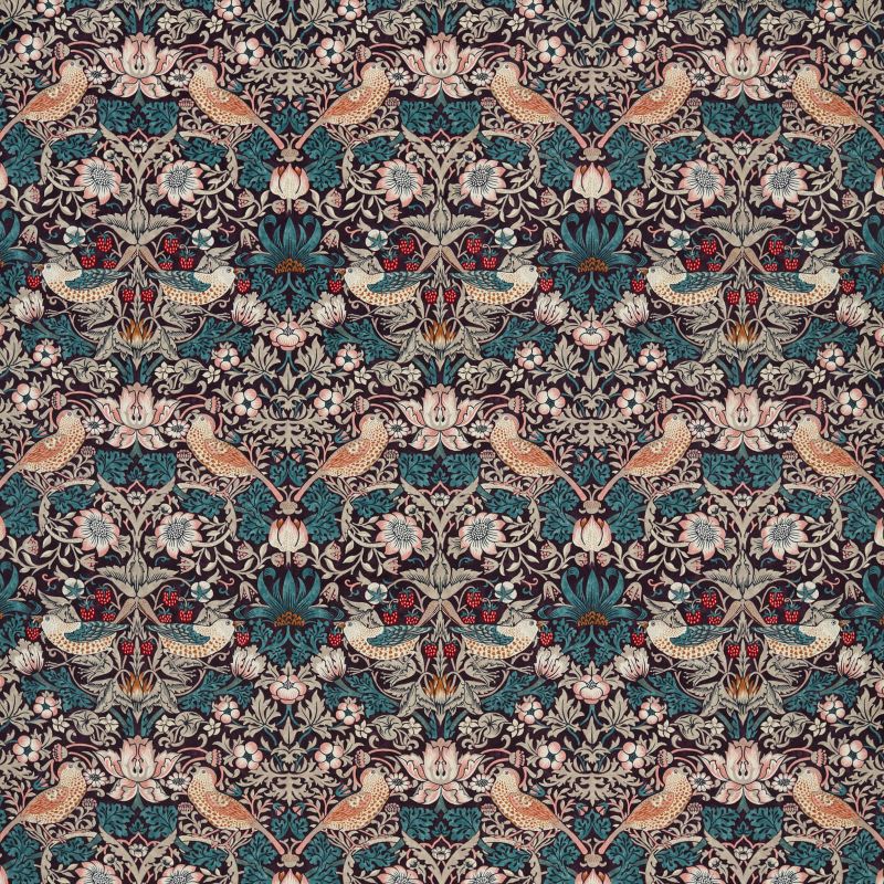 Strawberry Thief Velvet Fabric Mulberry/Slate