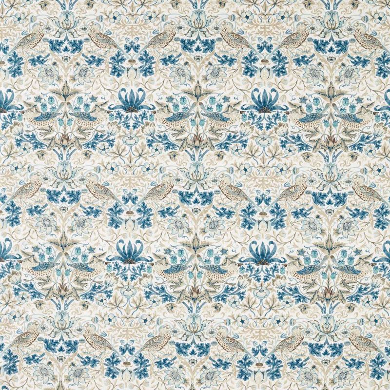 Strawberry Thief Wide Width Fabric Mineral Blue/Linen