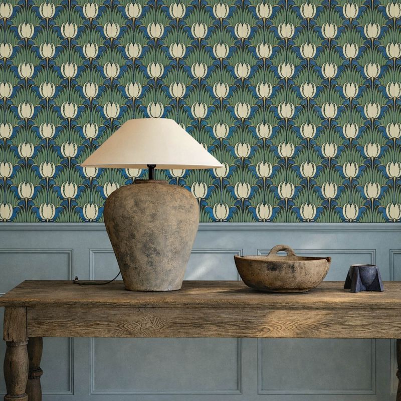 Tulip & Bird Wallpaper Goblin Green/Raven