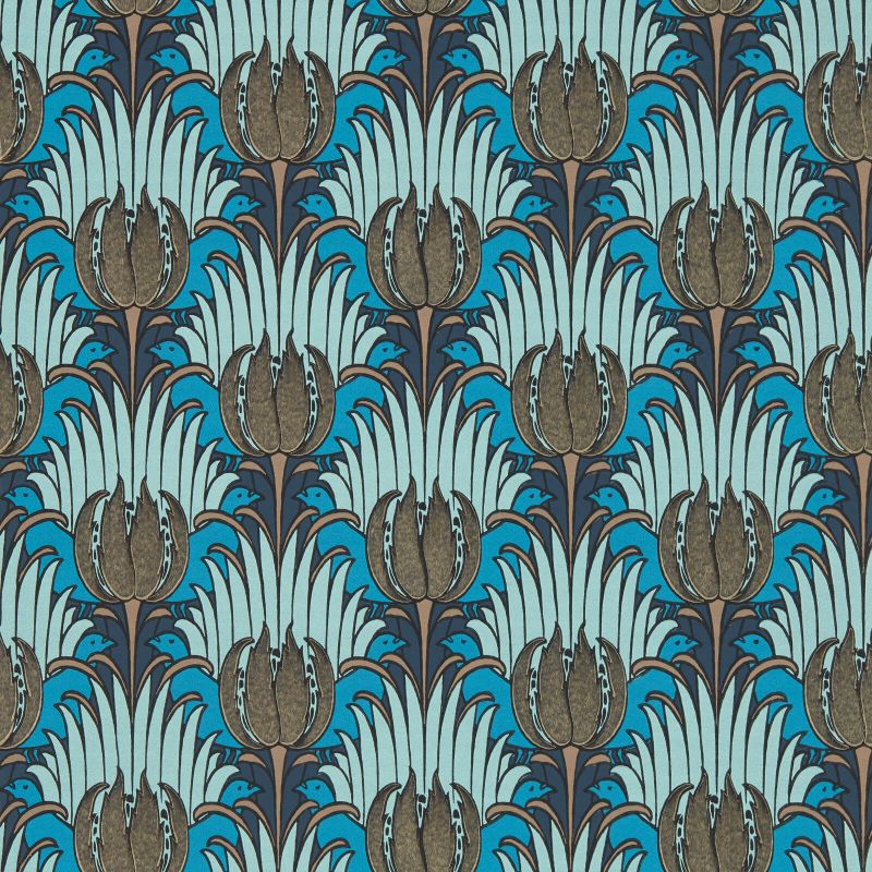 Tulip & Bird Wallpaper Opal & Seafoam